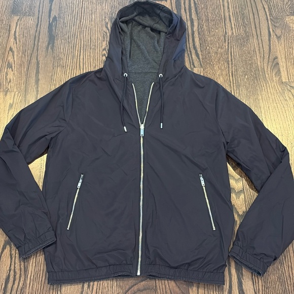 Reiss men’s Masters Hybrid Hooded Reversible Jacket In Navy/ Charcoal Medium - Picture 3 of 11